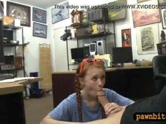 Skinny redhead sells her kayak and fucked by pawn guy