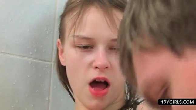 Horny teen gives amazing head in bathroom