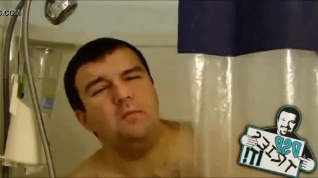 Obese man masturbates in shower with axe body detailer